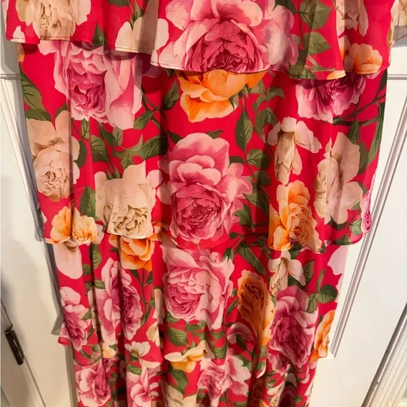 Eliza J Women's Pink Spaghetti Strap Floral Print Gown Dress Size 10 - Picture 3 of 5